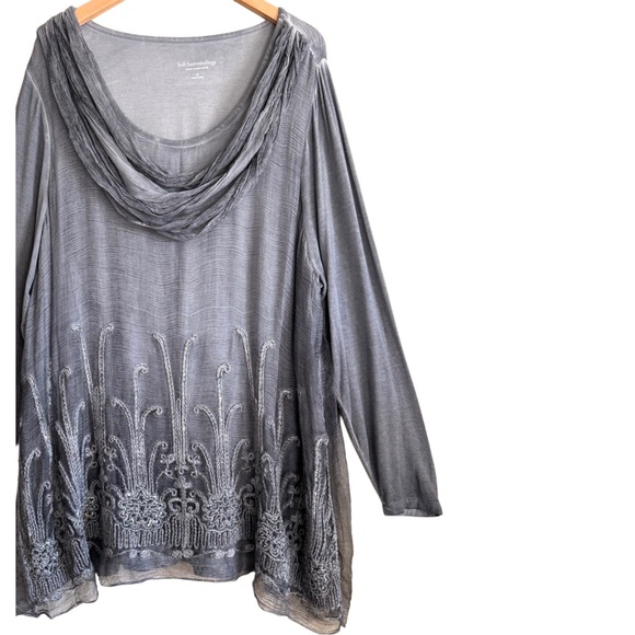 SOFT SURROUNDINGS Elegant Feminine Whimsical Embroidered Floral Chiffon Tunic 3X - Picture 6 of 9